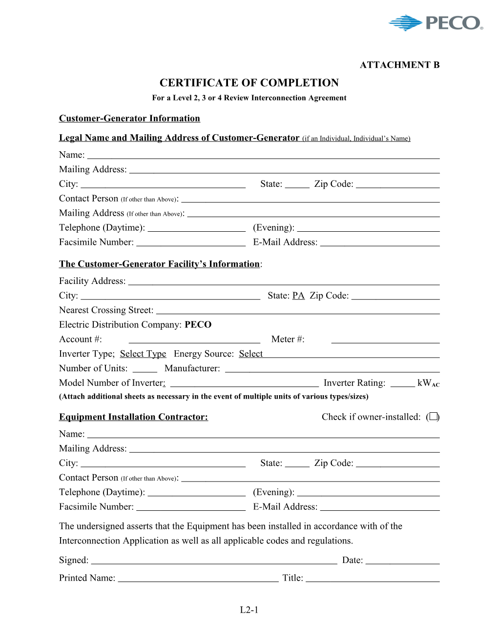 For a Level 2, 3 Or 4 Review Interconnection Agreement