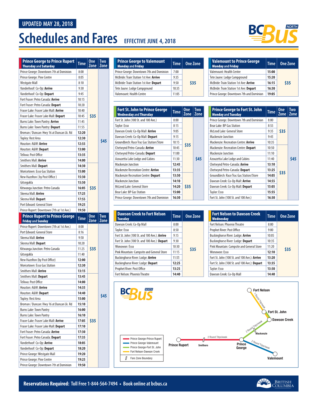 Schedules and Fares Effective June 4, 2018