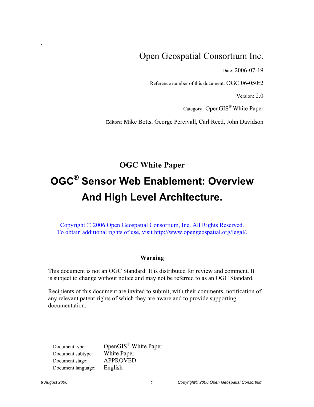 Open Geospatial Consortium Sensor Web Enablement