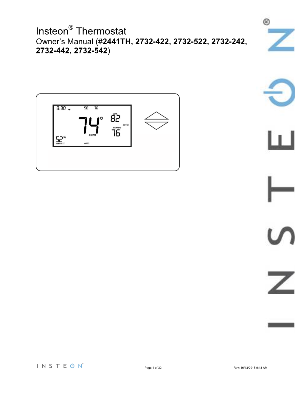 Manual 2441TH Insteon Thermostat