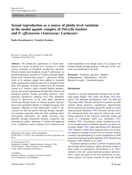Sexual Reproduction As a Source of Ploidy Level Variation in the Model Agamic Complex of Pilosella Bauhini and P. Officinarum (A