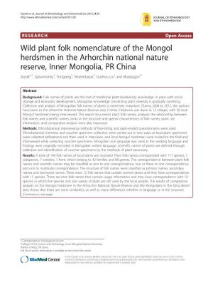 Wild Plant Folk Nomenclature of the Mongol Herdsmen in the Arhorchin