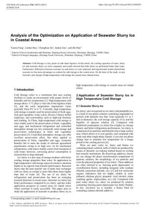 Analysis of the Optimization on Application of Seawater Slurry Ice in Coastal Areas