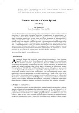 Forms of Address in Chilean Spanish Kelley Bishop