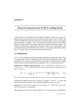 Lecture 1 Discrete Gaussian Free Field & Scaling Limits