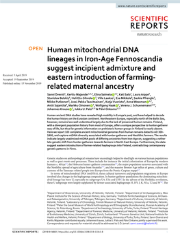 Human Mitochondrial DNA Lineages in Iron-Age Fennoscandia Suggest