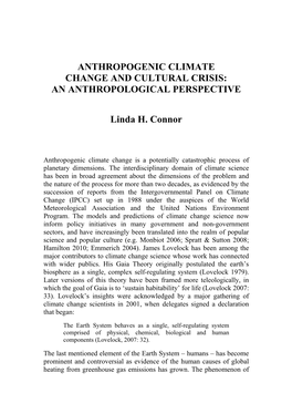 Anthropogenic Climate Change and Cultural Crisis an Anthropological