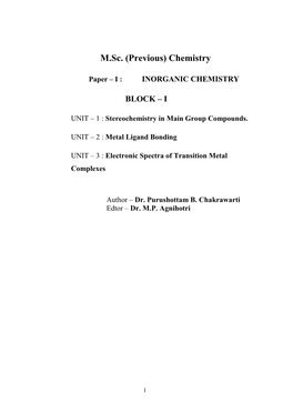 M.Sc. (Previous) Chemistry