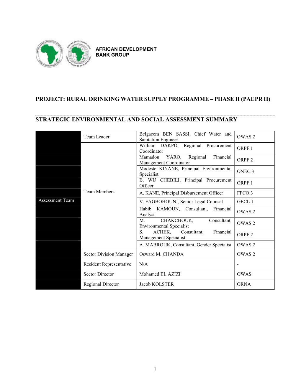 Project: Rural Drinking Water Supply Programme – Phase Ii (Paepr Ii)