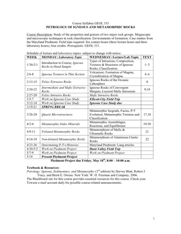 Syllabus: Petrology of Igneous and Metmorphic