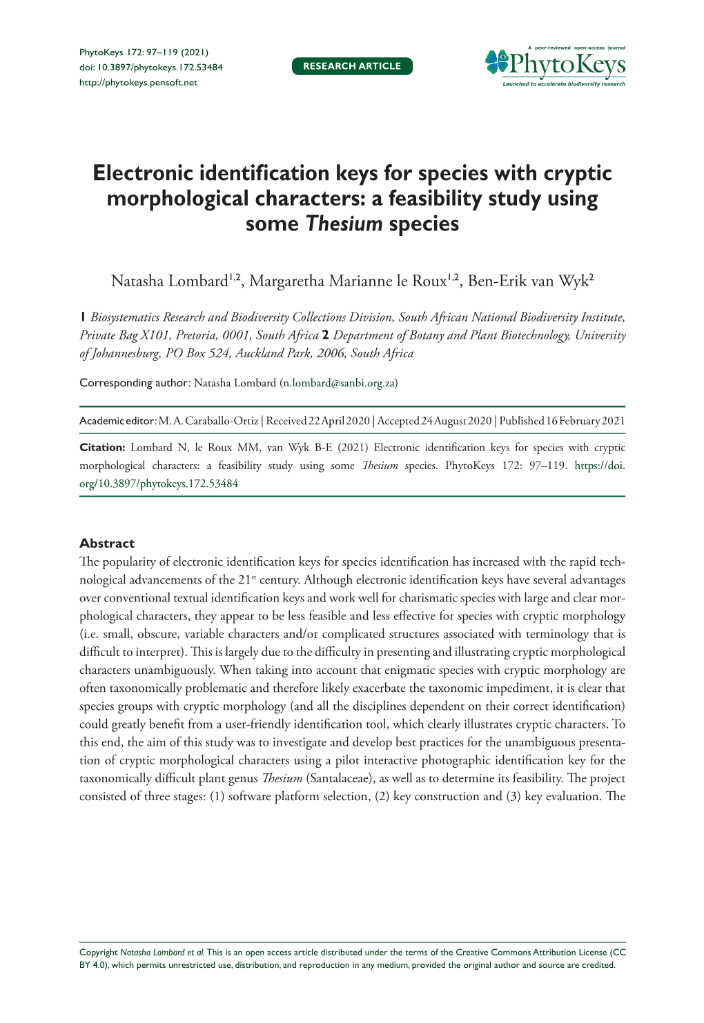 Electronic Identification Keys for Species with Cryptic Morphological Characters: a Feasibility Study Using Some Thesium Species