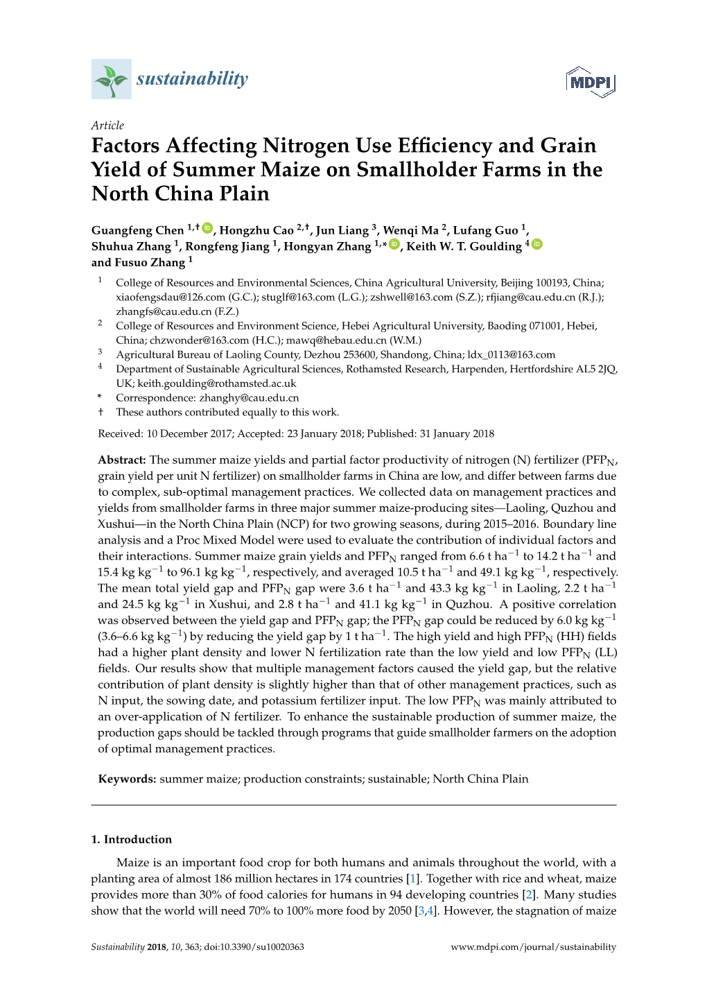 Factors Affecting Nitrogen Use Efficiency and Grain Yield Of