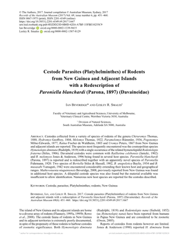 Cestode Parasites (Platyhelminthes) of Rodents from New Guinea and Adjacent Islands with a Redescription of Paroniella Blanchardi (Parona, 1897) (Davaineidae)
