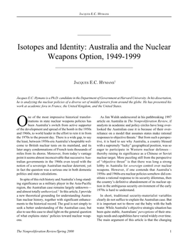 Isotopes and Identity: Australia and the Nuclear Weapons Option, 1949-1999