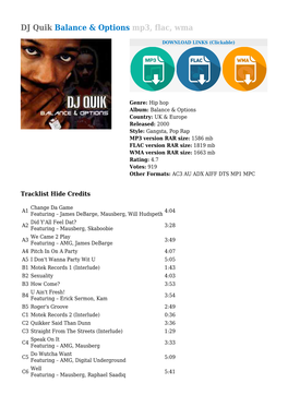 DJ Quik Balance & Options Mp3, Flac