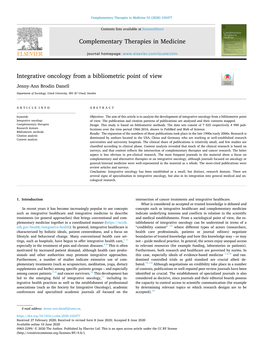 Integrative Oncology from a Bibliometric Point of View T Jenny-Ann Brodin Danell