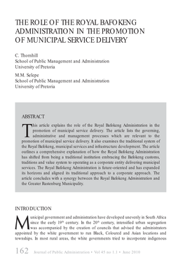 The Role of the Royal Bafokeng Administration in the Promotion of Municipal Service Delivery