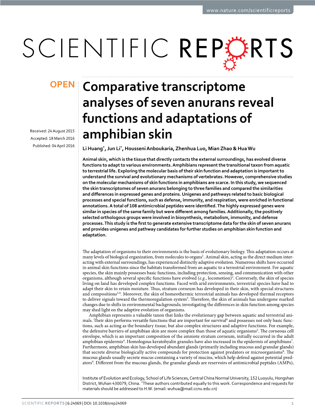 Comparative Transcriptome Analyses of Seven Anurans Reveal Functions