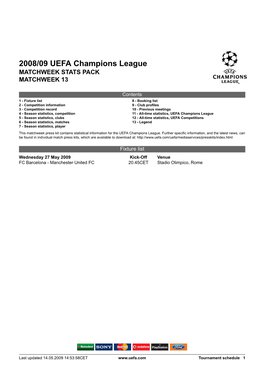 2008/09 UEFA Champions League MATCHWEEK STATS PACK MATCHWEEK 13