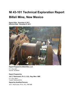 NI 43-101 Technical Exploration Report Billali Mine, New Mexico