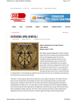 CD Reviews: April in Metal I | Popdose Page 1 of 7