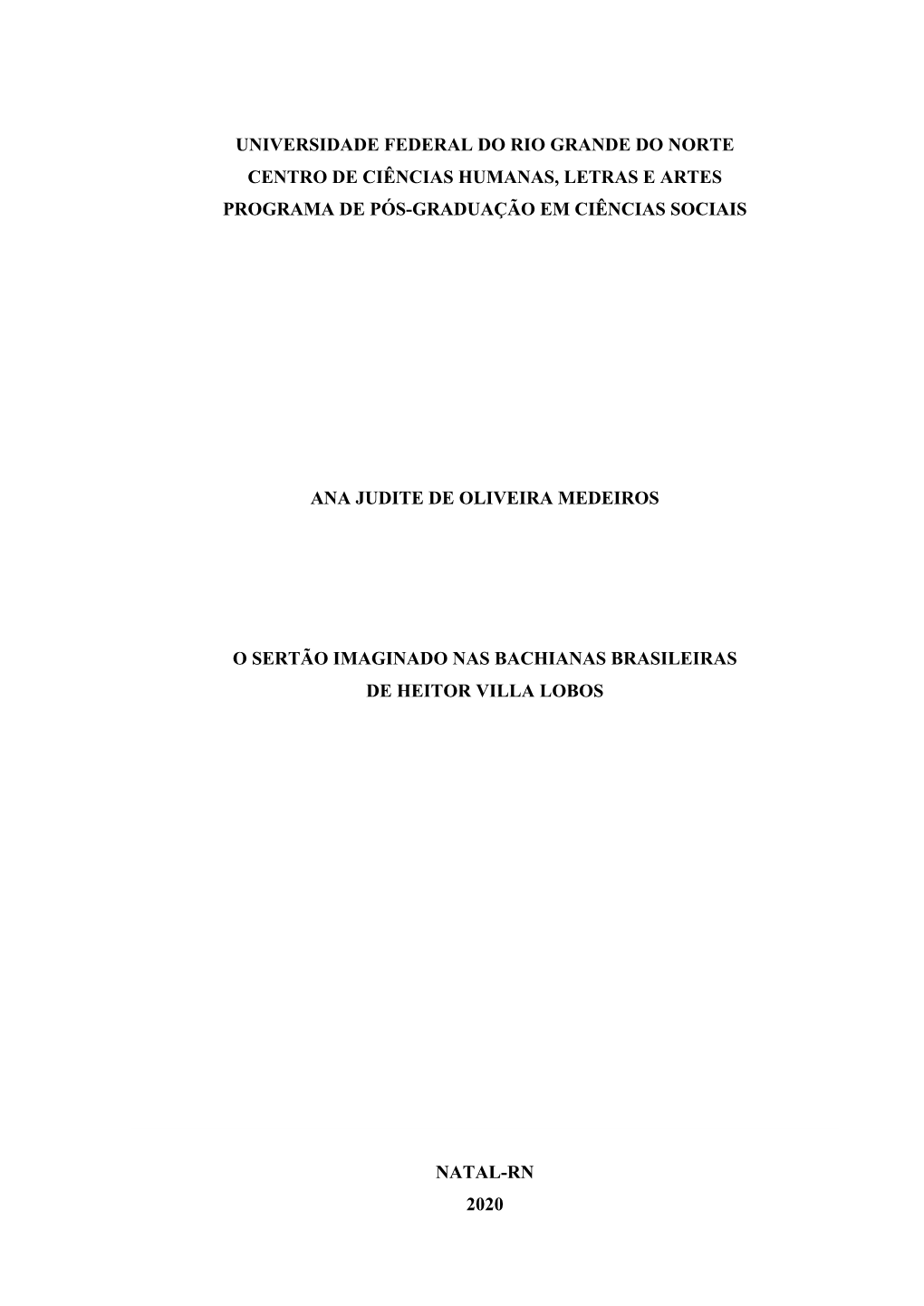 Universidade Federal Do Rio Grande Do Norte Centro De Ciências Humanas, Letras E Artes Programa De Pós-Graduação Em Ciências Sociais