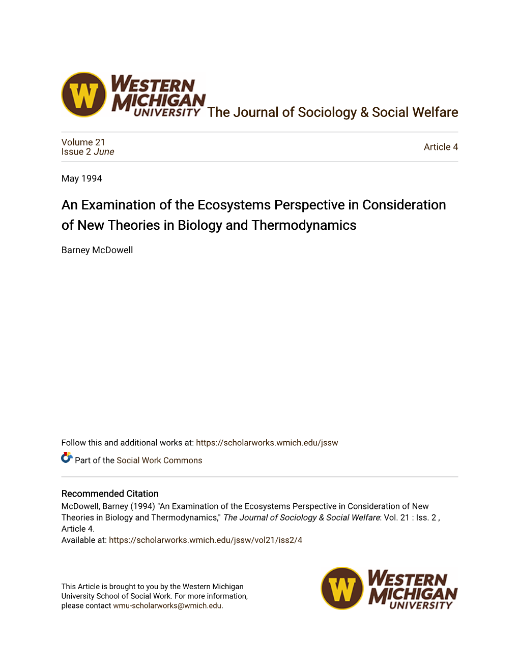 An Examination of the Ecosystems Perspective in Consideration of New Theories in Biology and Thermodynamics