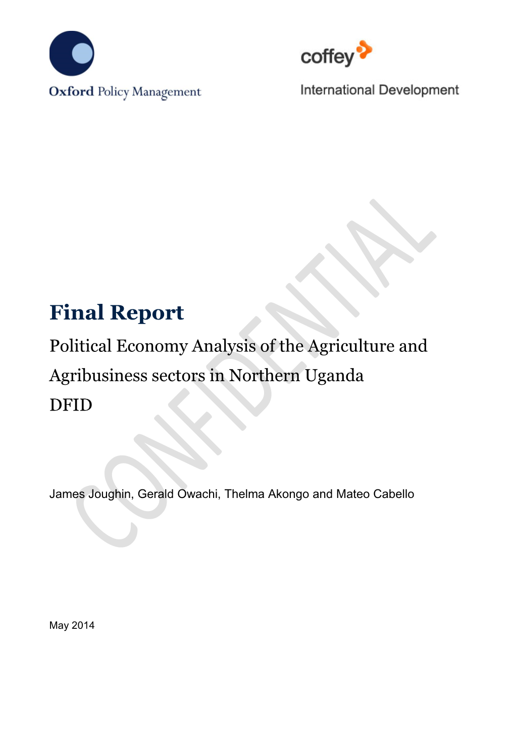 Final Report Political Economy Analysis of the Agriculture and Agribusiness Sectors in Northern Uganda DFID