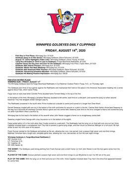 Winnipeg Goldeyes Daily Clippings Friday, August 14