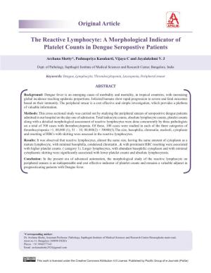The Reactive Lymphocyte: a Morphological Indicator of Platelet Counts in Dengue Seropostive Patients