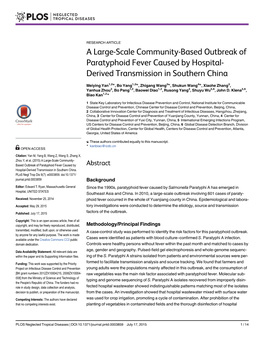 A Large-Scale Community-Based Outbreak of Paratyphoid Fever Caused by Hospital- Derived Transmission in Southern China