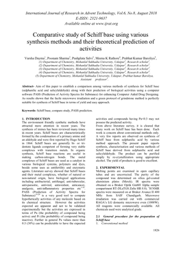 Comparative Study of Schiff Base Using Various Synthesis Methods and Their Theoretical Prediction of Activities