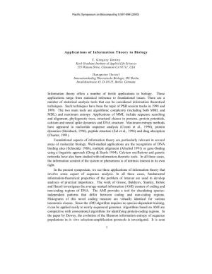 1 Applications of Information Theory to Biology Information Theory Offers A
