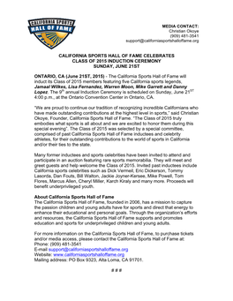 2015 Induction Press Release