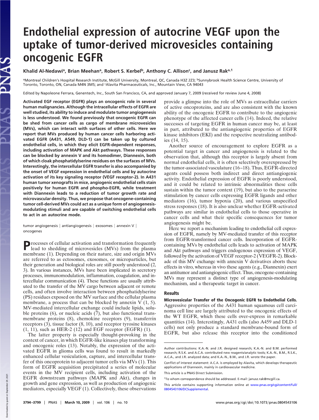 Endothelial Expression of Autocrine VEGF Upon the Uptake of Tumor-Derived Microvesicles Containing Oncogenic EGFR