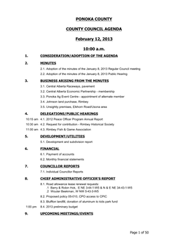 PONOKA COUNTY COUNTY COUNCIL AGENDA February 12