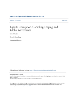 Esports Corruption: Gambling, Doping, and Global Governance John T