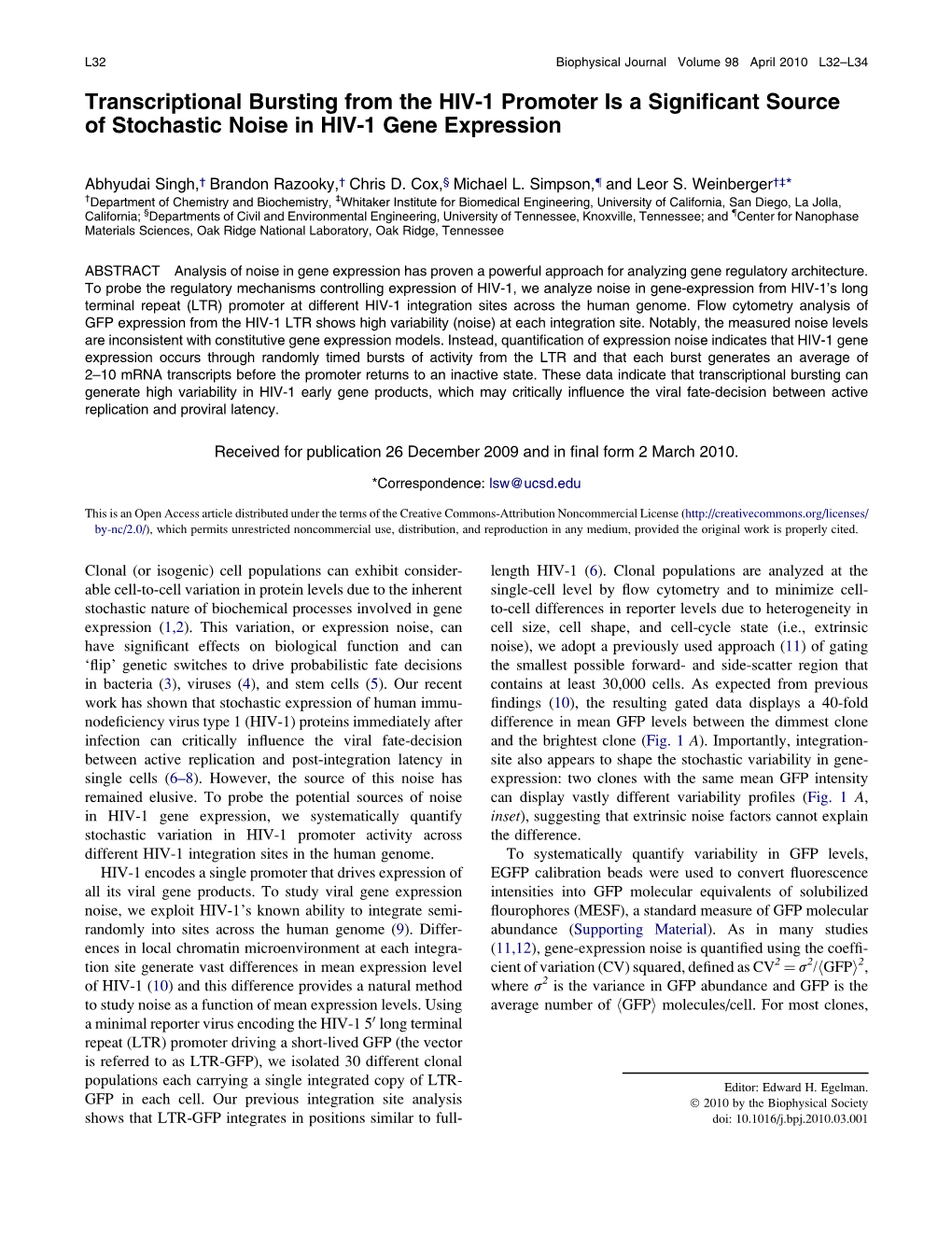 Stochastic Noise in HIV-1 Gene Expression