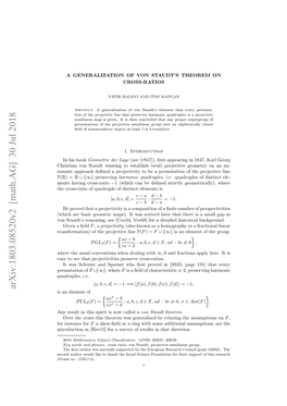 A Generalization of Von Staudt's Theorem on Cross-Ratios