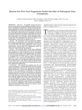 Reasons for First Teen Pregnancies Predict the Rate of Subsequent Teen Conceptions