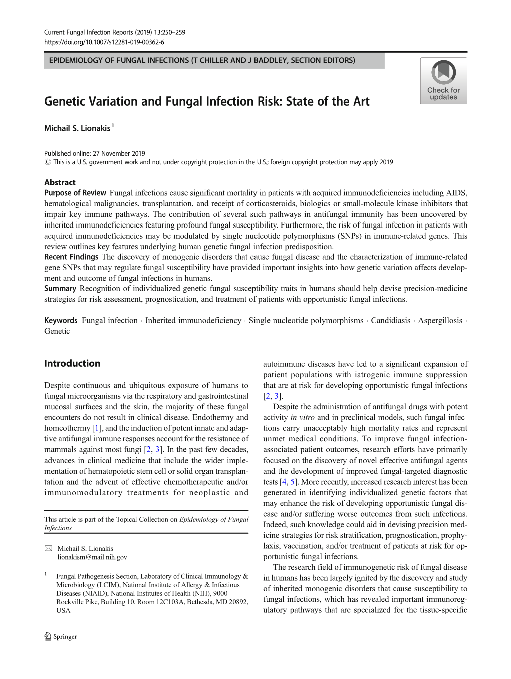 Genetic Variation and Fungal Infection Risk: State of the Art