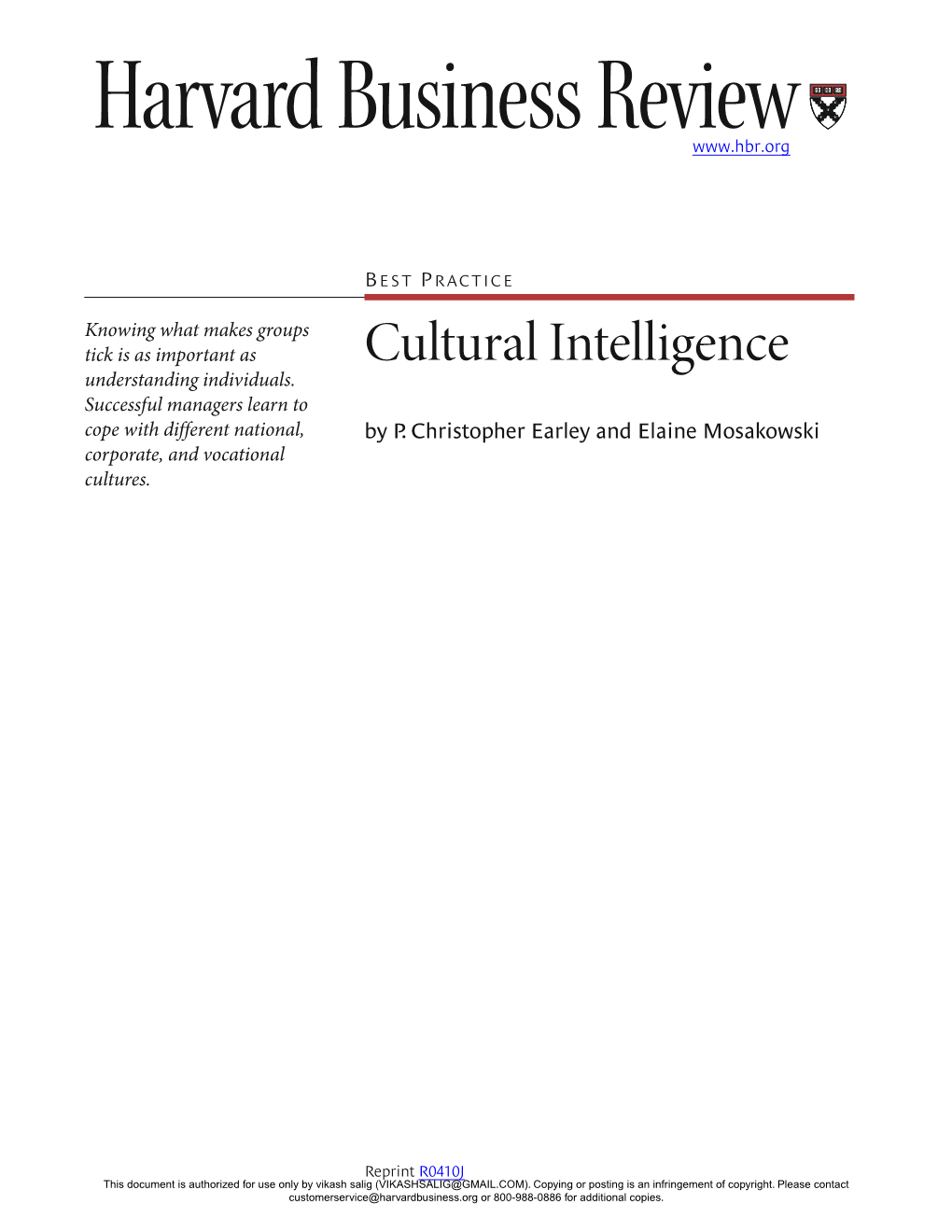 Cultural Intelligence Understanding Individuals