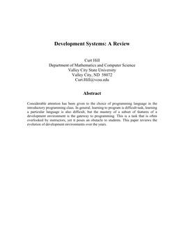 Development Systems: a Review