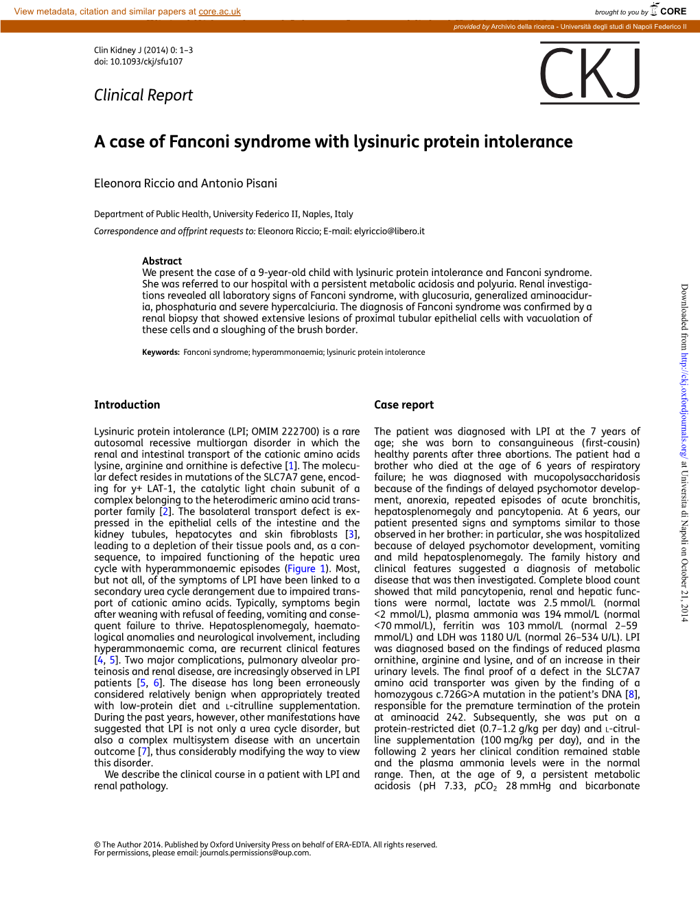 A Case of Fanconi Syndrome with Lysinuric Protein Intolerance