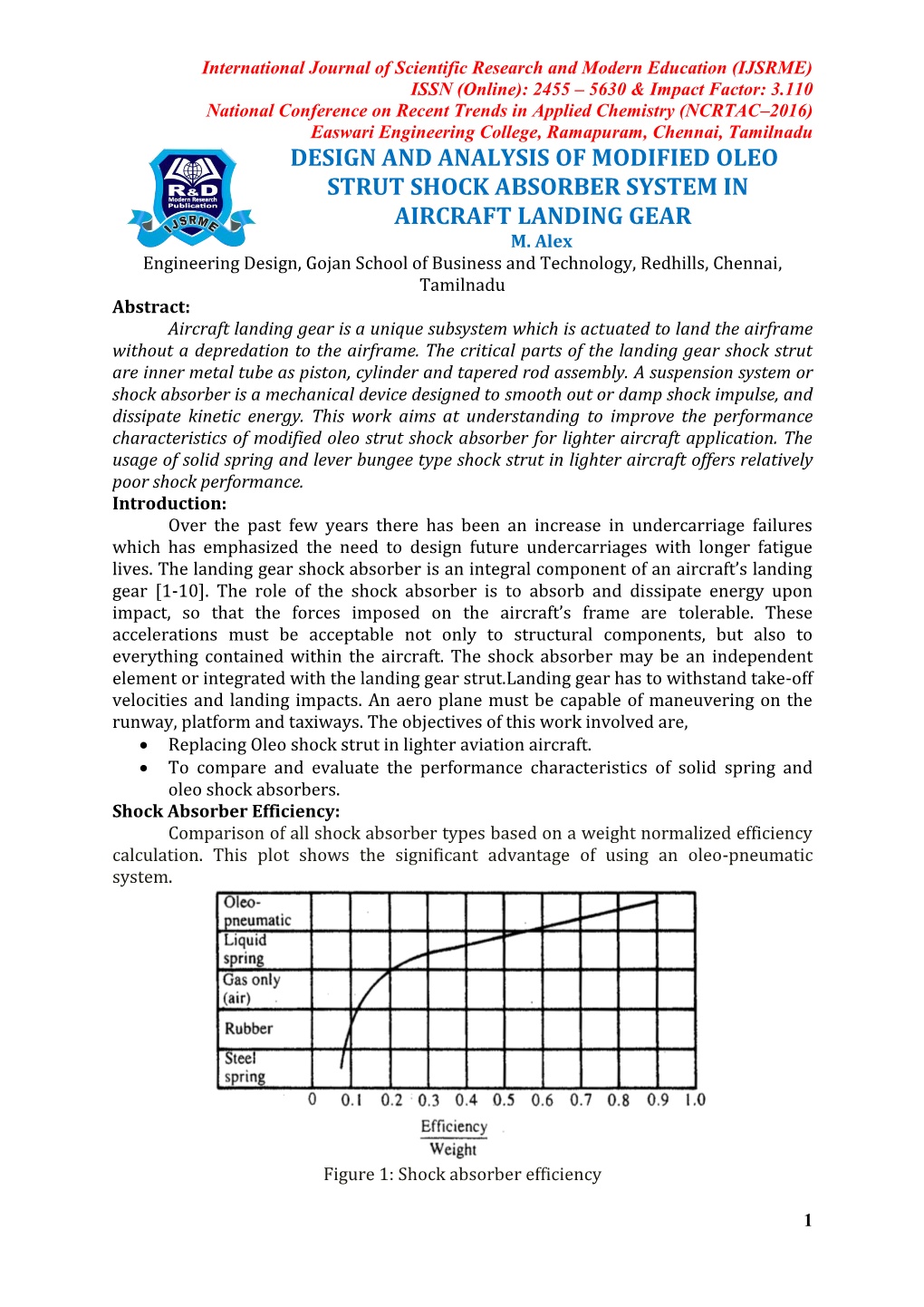 Design and Analysis of Modified Oleo Strut Shock Absorber System in Aircraft Landing Gear M