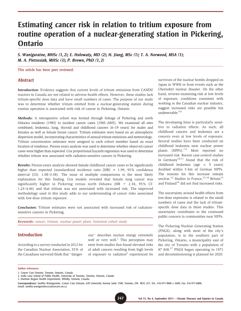 Estimating Cancer Risk in Relation to Tritium Exposure from Routine ...