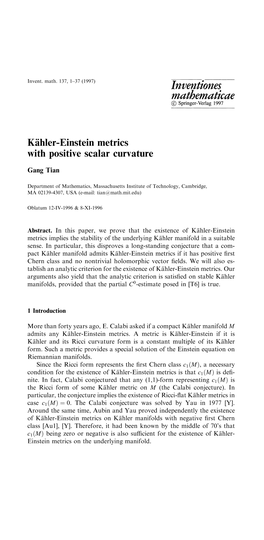 Ka╚Hler-Einstein Metrics with Positive Scalar Curvature