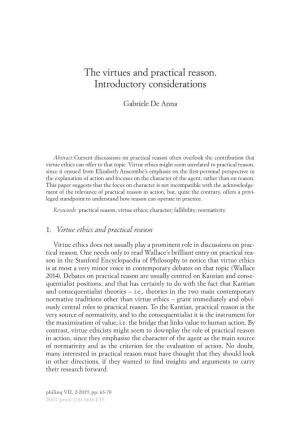 The Virtues and Practical Reason. Introductory Considerations