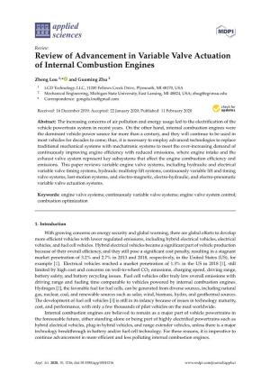 Review of Advancement in Variable Valve Actuation of Internal Combustion Engines