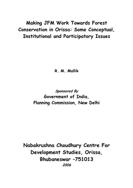 Nabakrushna Choudhury Centre for Development Studies, Orissa, Bhubaneswar –751013 2006